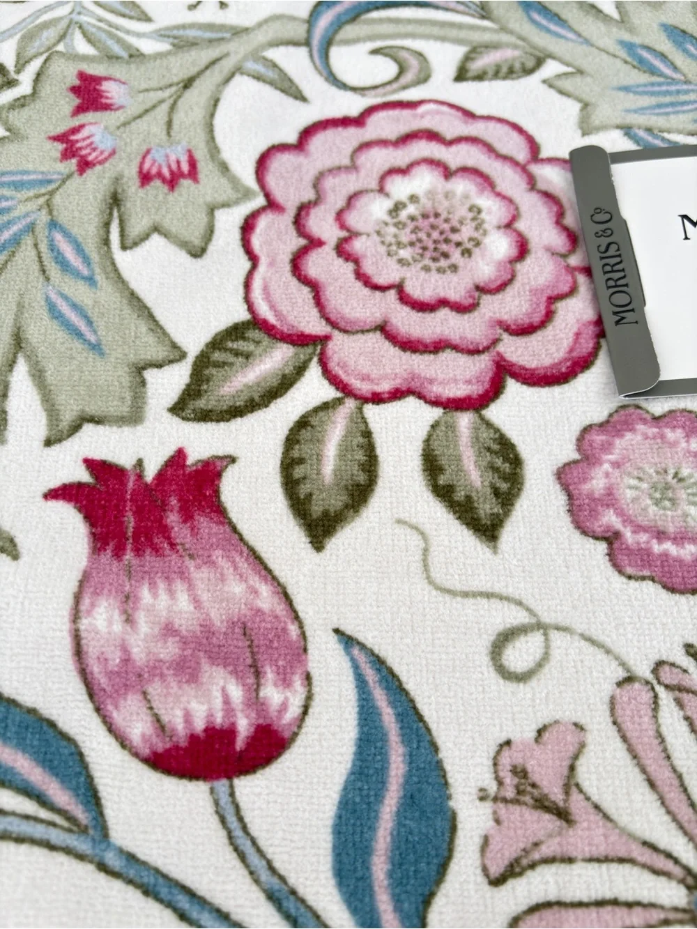 NWT Morris & Co Botanical Cotton Velour Bath Towels Set of 2 Pink Green Floral